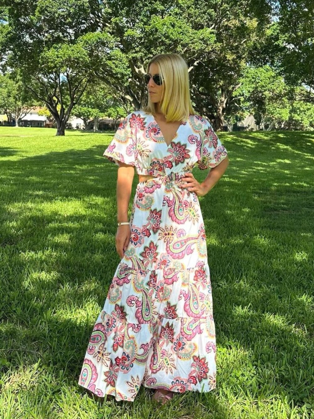 SALE!!!!!SARA WOMENS CUT-OUT PRINTED POPLIN MIDI DRESS MULT/2877/208 Sz S